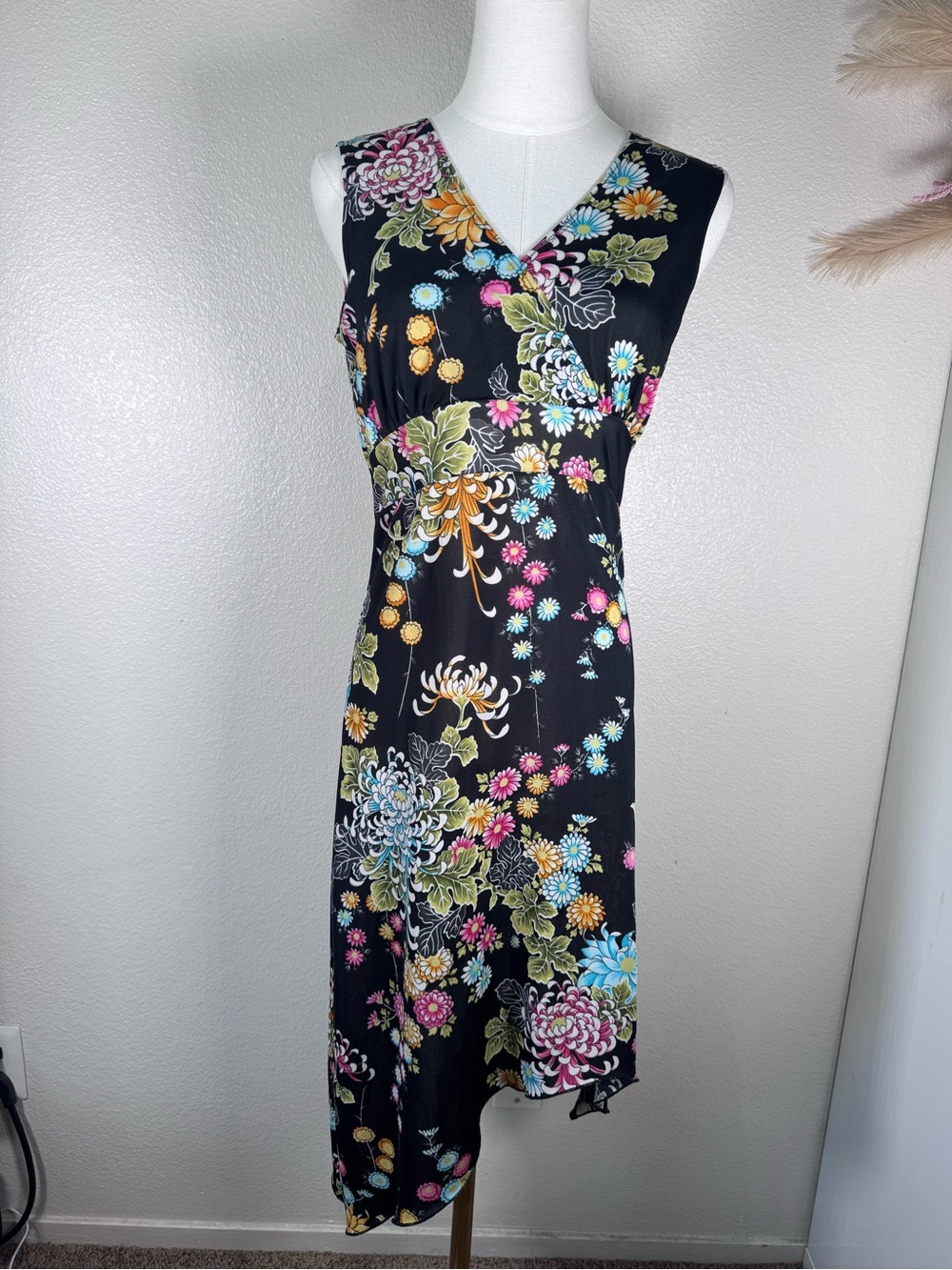 Vintage Simple USA V-Neck Sleeveless Sheer Midi Dress Floral